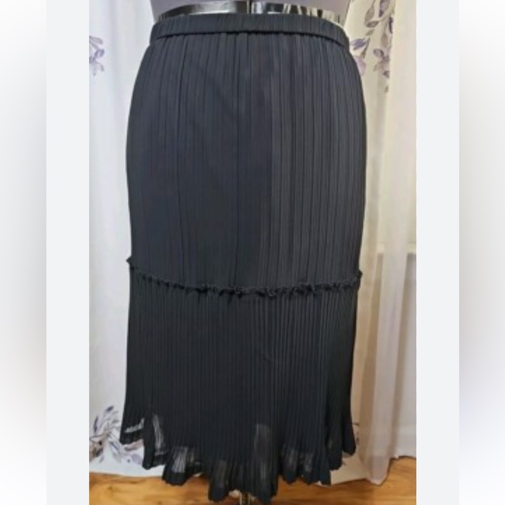 Cato Pleated Skirt Black Textured Crinkle Pleated Midi 25in waist